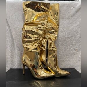 Gold thigh high boots